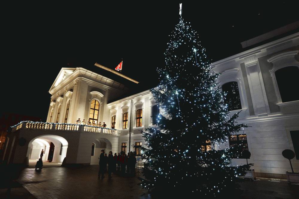 Pred Prezidentským palácom sa rozsvietil vianočný stromček 
